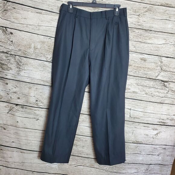 Valencia Charcoal/Black Pleated Pants Size 32 - Picture 1 of 6